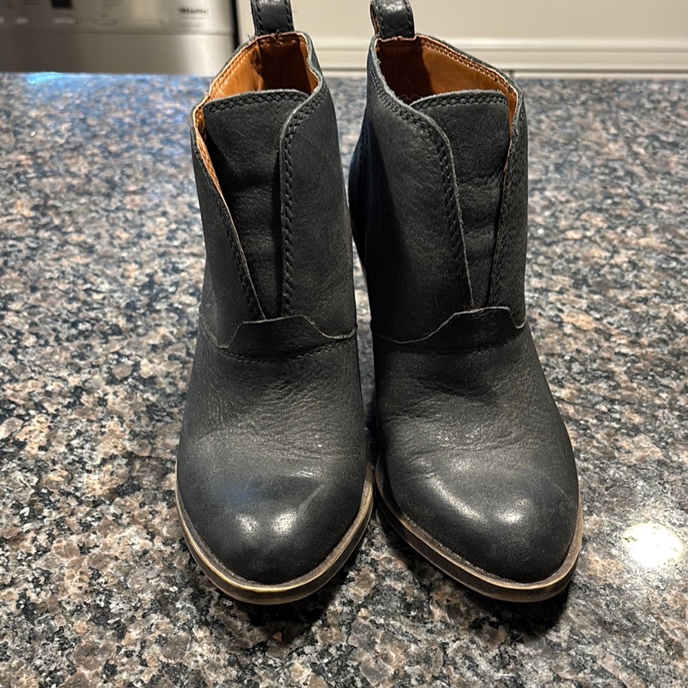 Lucky Brand Black Ankle Booties with Stacked Heel